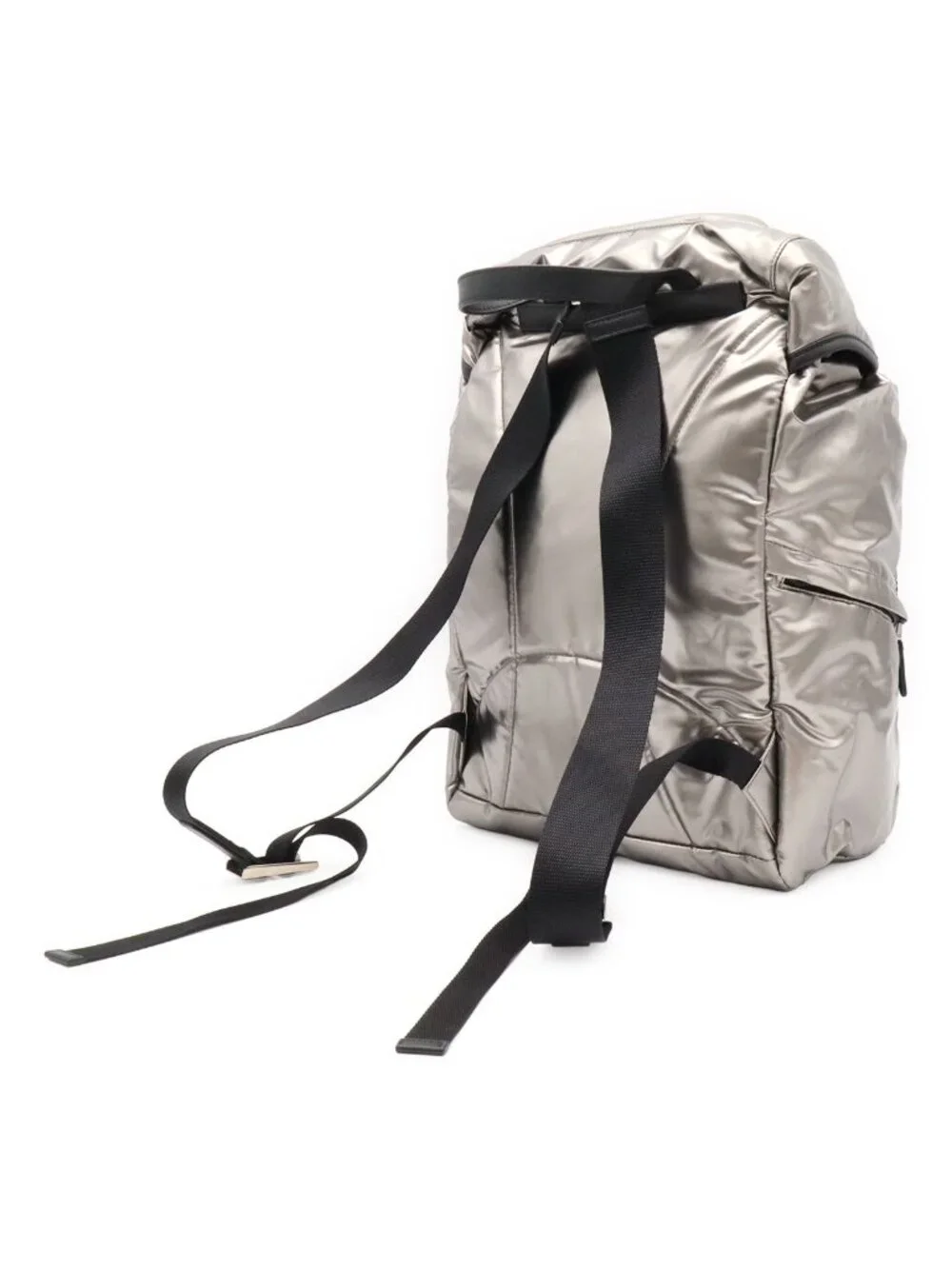 Prada Triangle Logo Backpack Shoulder Bag Nylon Metallic Silver